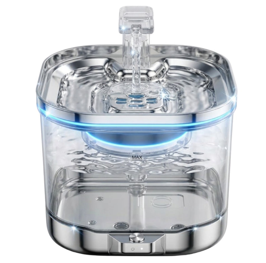 Healthier pet water fountain for cats and dogs featuring a transparent ABS bowl and safe 304 stainless steel, available with free shipping.
