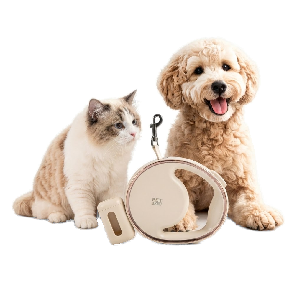 Cat and dog beside the PawFlow Smart 3-1 Pet Leash